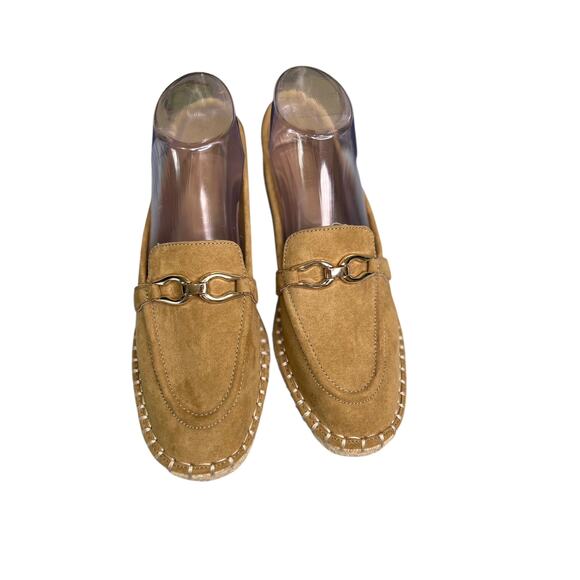 Zara Beige Suede Espadrille Flat Loafers Gold Buckle Details 38 / 7.5 - Picture 2 of 9